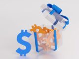 a blue and orange dollar sign sitting on top of each other