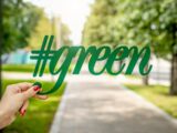 person holding green signage
