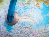 Close-up of greenland on a blue globe.
